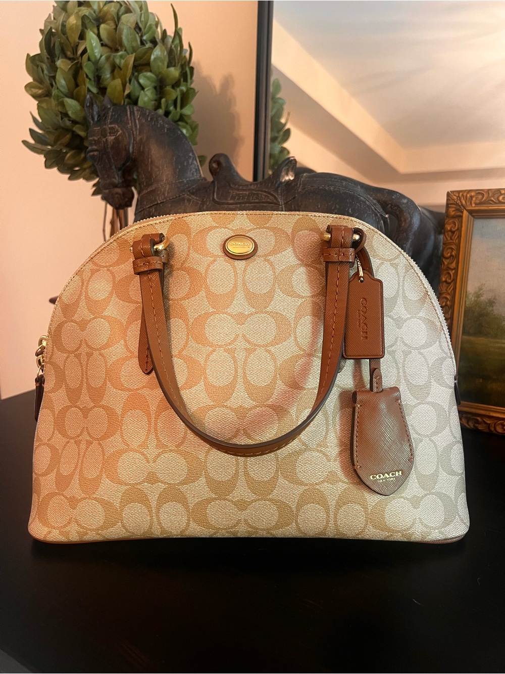 Vintage Coach Peyton Signature Monogram Canvas and Leather Cora Domed Satchel